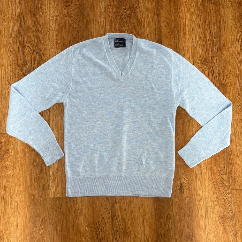 VTG JCPenney The Mens Shop Blue Orlon Acrylic Sweater Small lightweight preppy